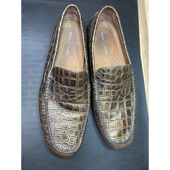 Donald Pliner Mens Bronze Crocodile Embossed Leather Loafers Size 10 - Picture 3 of 10